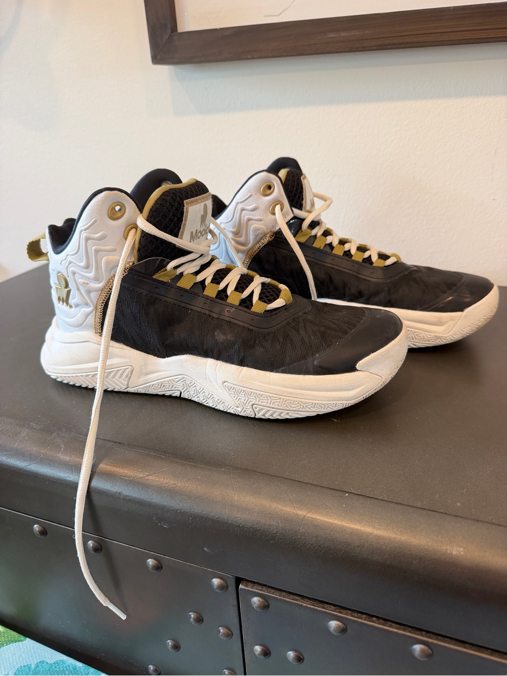 Moolah Kids Black and White High-Top Basketball Shoes